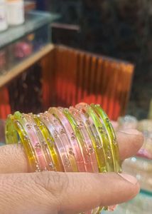 Elegant Yellow Bangles with Sparkling Embellishmen