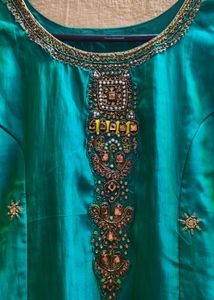 Vibrant Teal Embroidered Ethnic Dress Full Set