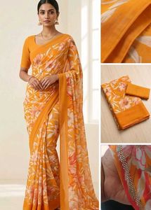Beautiful Orange Floral Saree