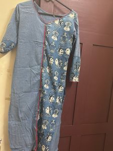 Unique Blue Printed Cotton Kurta