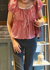Chic Red Gingham Peplum Top