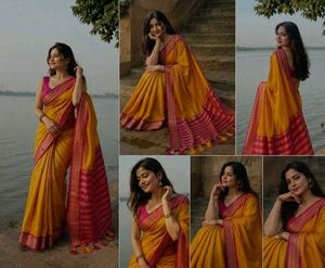 mustard yellow with pink saree