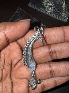 Oxidised silver ear cuff with Bell Charm