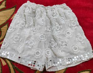 White Embroidered Top &amp; Shorts Set