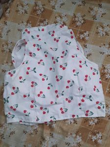 cute korean cherry crop shirt type top white