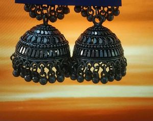 Oxidized Silver Jhumka Earrings