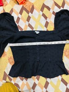 Chic Black Eyelet Peplum Top