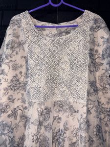 Silver glossy Floral Print Kurta with sequience