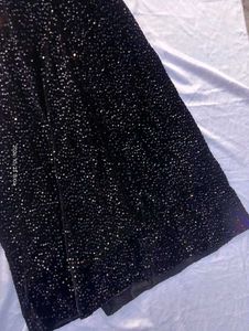 Black Sequence Velvet Lehenga With Dupatta