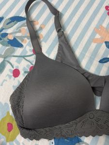 Comfortable Grey Lace Trim Bra