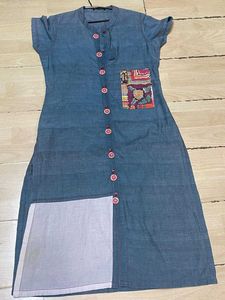 Blue cotton Kurta with stylish pocket