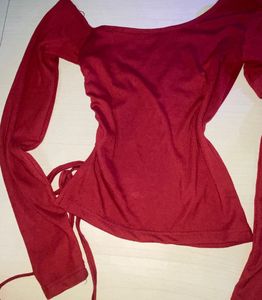 Chic Red Long Sleeve Off-Shoulder Top