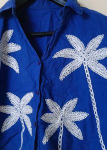 Blue Palm Tree Print Shirt