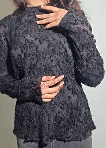 Black Textured Sheer Top
