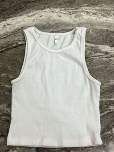 White Ribbed Cropped Tank Top