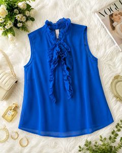 Royal Blue Ruffled Tie Neck Sleeveless Top