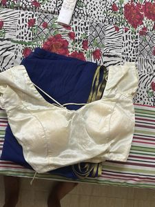 Blue chiffon Saree with stiched blouse