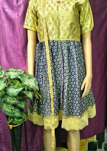 Girl frock Vibrant 🇬🇧Yellow &amp; Blue Cutwork