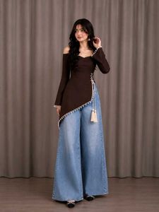 stylish brown cold shoulder kurti