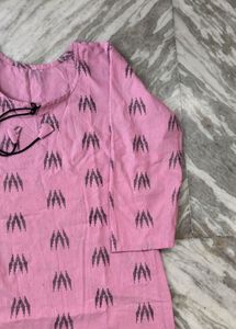Pink Printed Cotton Kurta