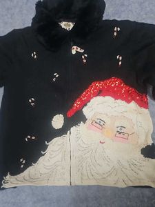 Black Cardigan/Sweater With Santa Embroidery