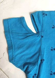 Blue Graphic Cold Shoulder Top