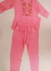 Embroidered Pink Kurti and pant set