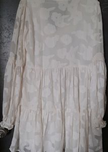 White Organza Flaired Long Top With Full Sleeve