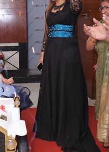 Black Gown With Blue Belt Look