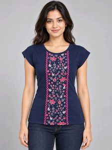 Navy Blue Floral  T-Shirt