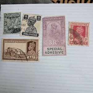 5 Vintage BRITISH INDIA Postage Stamps