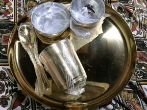 Brass coated Thali Set with Katoris & Glass