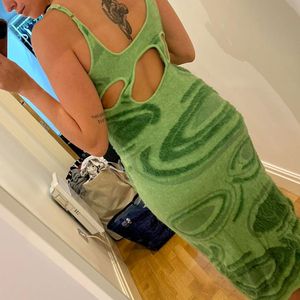Pintresty fuzzy Green Patterned Maxi Dress