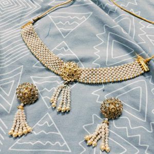 Elegant Pearl & Gold Choker Set