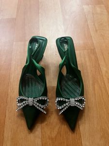 Zara Green Jewel Bow Heels