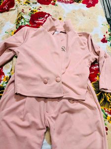 Chic Pink Double-Breasted Blazer co ord ser
