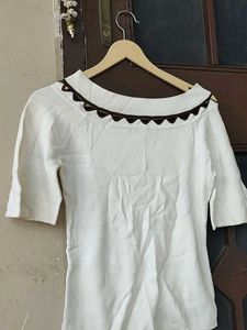 White Scalloped Neck Top