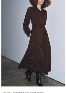 Zara limited edition Chic Brown Belted Shirt Dress