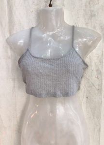 I. Grey Ribbed Crop Tank Top