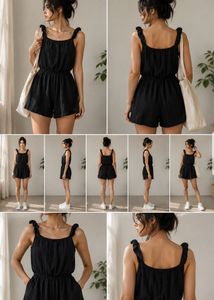 Chic Black Textured Romper