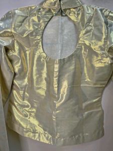 Golden Metallic Foil High Neck Full Sleeve Blouse
