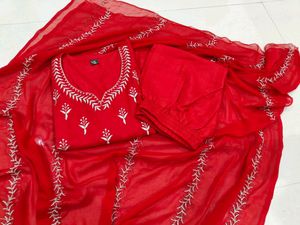 New Red Nazmin Duppata Pant sets with Handwork