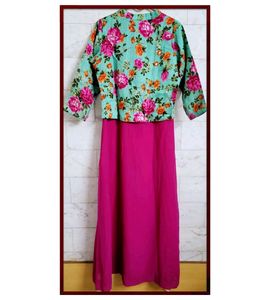 Hot Pink Dress With Attached Floral Jacket
