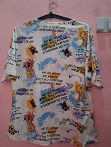 White Graphic T-Shirt with Dinosaur Print