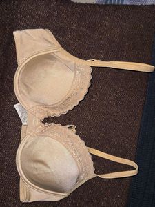 Comfortable Beige Lace Trim Bra