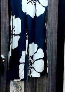 Elegant Navy Blue Kurta with White Floral Print