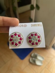 Stunning Red &amp; Silver Stud Earrings