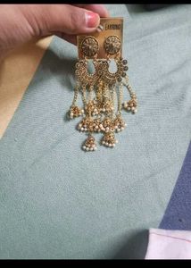 Antique Gold Dangle Earrings with Pearls