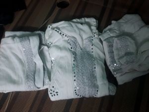 Beautiful White Mirror Work Set with Freebies