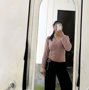 Pink Knitted Wrap Top